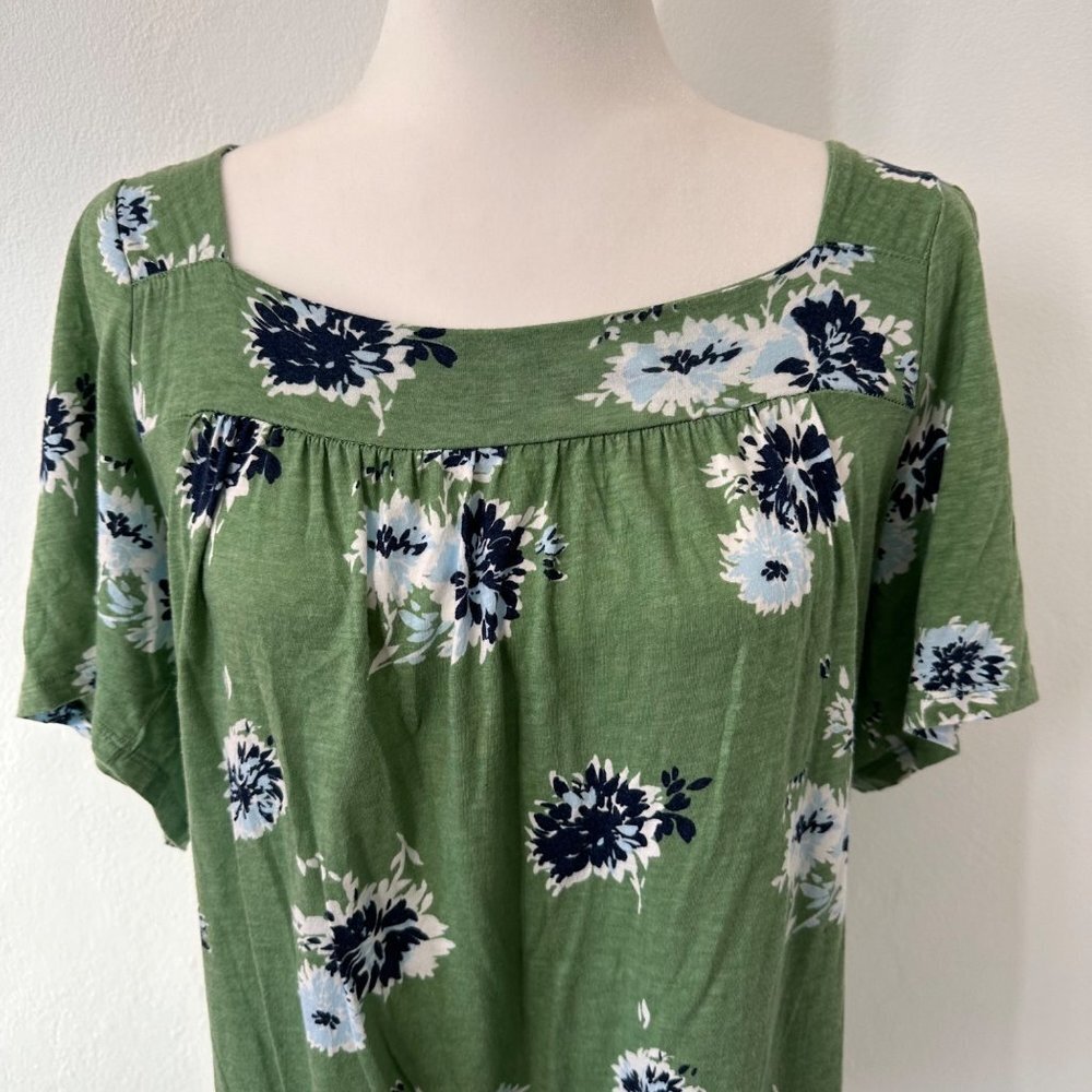 Lucky Brand Green Square Neck Floral Blouse Women Size Medium Cotton Stretch - Picture 2 of 9